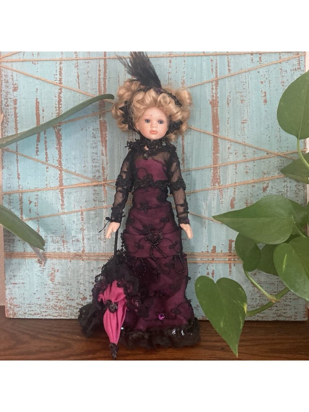 Delton Fine Collectibles Victorian Doll Figurine  Burgundy & Black Lace Gothic